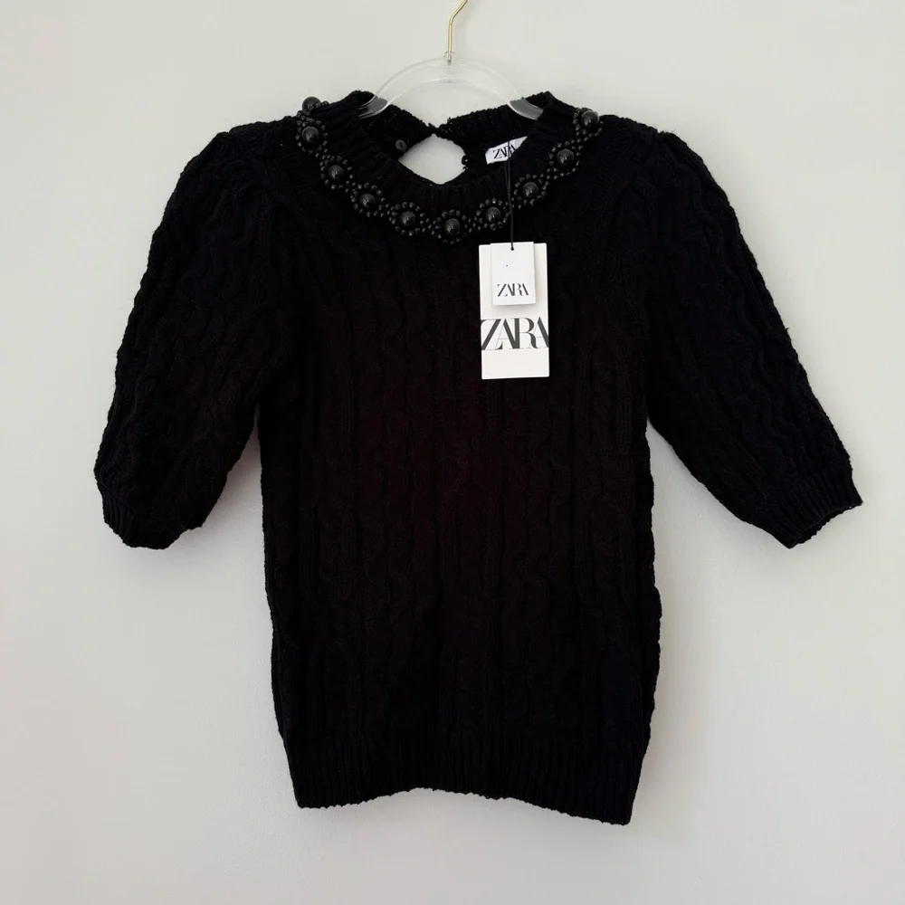 ZARA BEADED CABLE KNIT SWEATER Sz S NWT - Picture 3 of 11